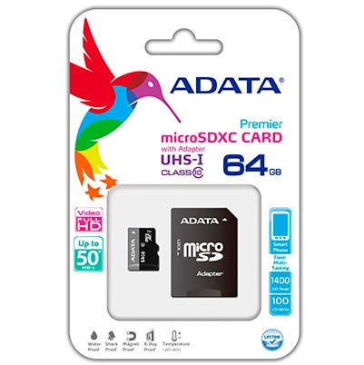 AUSDX64GUICL10-RA1 ADATA                                                        | MEMORIA ADATA MICRO SD UHS-I 64GB CL10 CON ADAPTADOR                                                                                                                                                                                                      