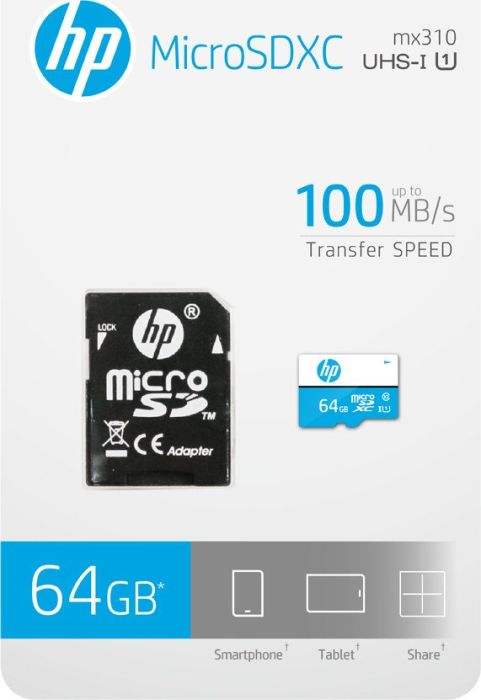 HFUD064-1U1BA HP                                                           | MEMORIA HP MICRO SD MX310 64GB CL10 U1 100MB/S                                                                                                                                                                                                            
